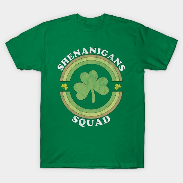 Shenanigans Squad Funny St. Patricks Day Retro Vintage Distressed T-Shirt by OrangeMonkeyArt